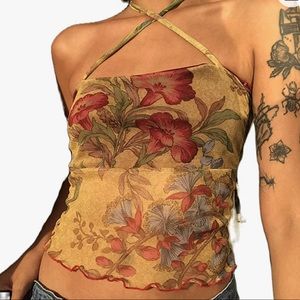 y2k mesh floral top size XS-M